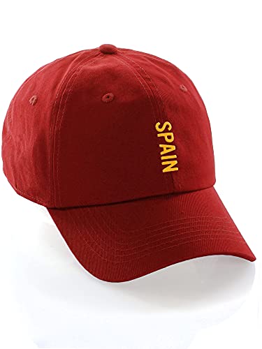 Daxton Vertical USA Cities Baseball Dad Hat Unstructure Low Profile Strapback - color: Spain Red Gold