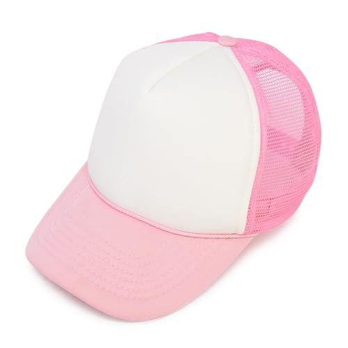 DALIX Two Tone Trucker Hat Summer Mesh Cap with Adjustable Snapback Strap - color: Pink White, size: One Size