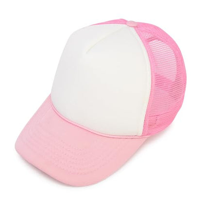 DALIX Two Tone Trucker Hat Summer Mesh Cap with Adjustable Snapback Strap - color: Pink White, size: One Size