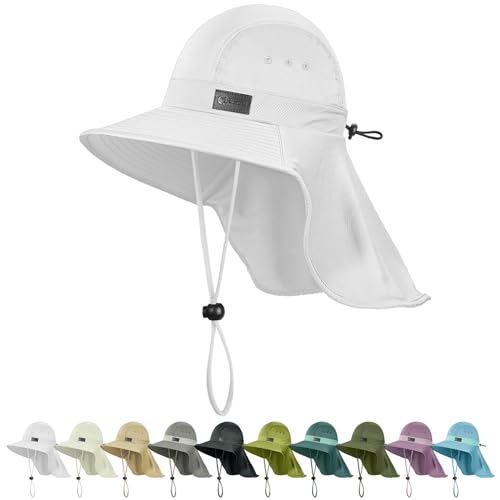 Sukeen Cooling Sun Hat for Men Women UPF50+ Wide Brim Fishing Hat with Neck Flap Adjustable Foldable Bucket Hat for Hiking - color: White