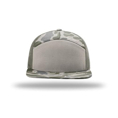 Richardson 168 Hi-Pro 7 Panel Adjustable Snapback Trucker Mesh Back Cap - color: Marsh Duck Camo/Loden