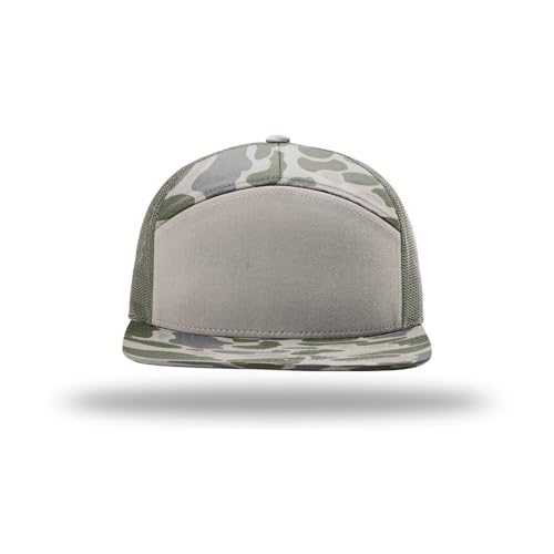 Richardson 168 Hi-Pro 7 Panel Adjustable Snapback Trucker Mesh Back Cap - color: Marsh Duck Camo/Loden