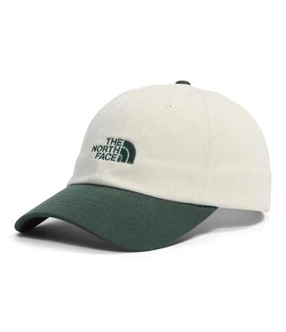 The North Face Norm Baseball Hat | Shallow Fit Ball Cap with Embroidered Logo, Adjustable Strap Closure & Silver Buckle - color: Bottle Green/White Dune