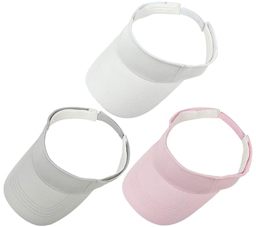3 Pack Sun Visor Hat Women Beach Visors Outdoor Sports Cap - color: White, Grey, Pink