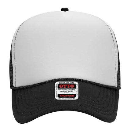 OTTO Cap 5 Panel High Crown Foam Front Mesh Back Trucker Hat, One Size - color: 031603 - Blk/Wht/Blk