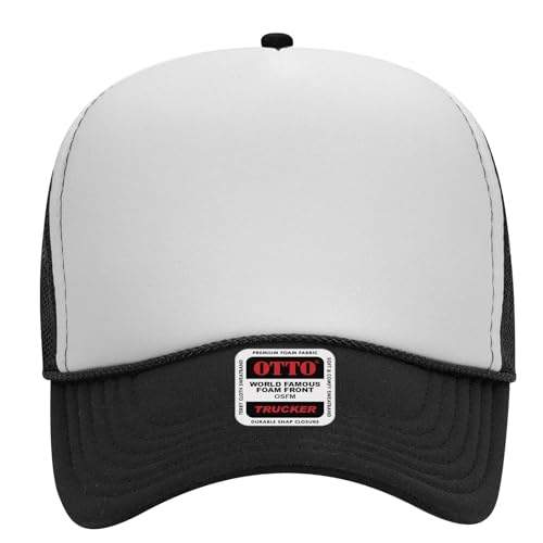 OTTO Cap 5 Panel High Crown Foam Front Mesh Back Trucker Hat, One Size - color: 031603 - Blk/Wht/Blk