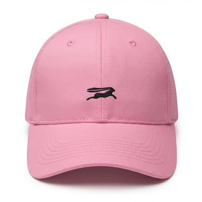 Wishper Studio Embroidered Baseball Cap for Women Men, Cotton Hat with Adjustable Velcro, Minimalist Animal Embroidery - color: Pink Rabbit