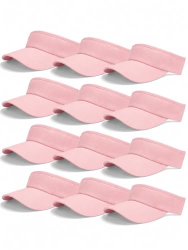 12 Pack Sun Visor Hats Softball Adjustable Cap Sun Protection for Women Men - color: Pink