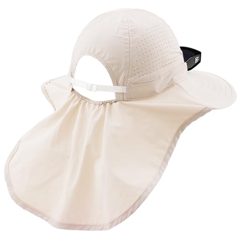 Sun Hats for Men Women with Neck Flap UPF 50+ UV Protection Wide Brim Bucket Hat Safari Hiking Fishing Hats - color: Beige