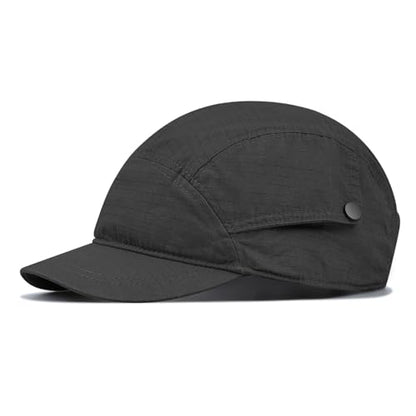 Croogo Short Brim 5 Panel Baseball Cap Cooling Trucker Dad Cap Adjustable Strap Cadet Cap Curved Brim Snapback Hats for Daily - color: Wbdy1-black