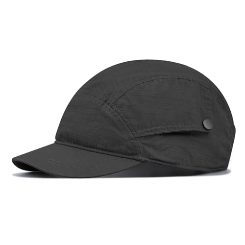 Croogo Short Brim 5 Panel Baseball Cap Cooling Trucker Dad Cap Adjustable Strap Cadet Cap Curved Brim Snapback Hats for Daily - color: Wbdy1-black