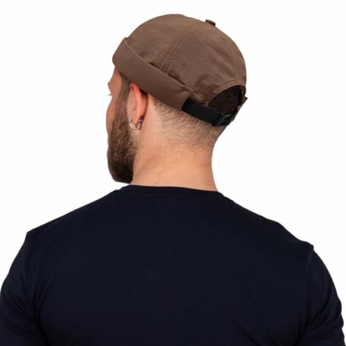 XYIYI Men Quick Dry Docker Cap Breathable Brimless Cap Rolled Cuff Retro Sailor Beanie Hat - color: Coffee2