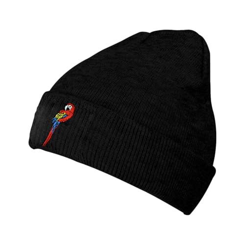 Black Beanie Hat for Men Women Embroidered Knit Winter Beanies Cap - color: Parrot