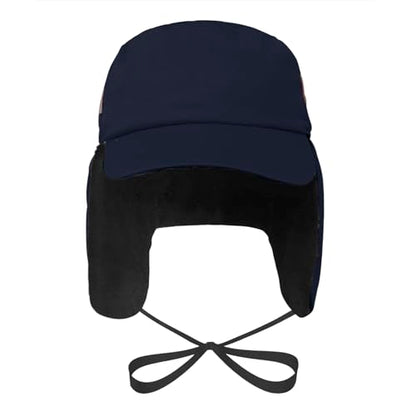 High Visibility Winter Ski Cap Warm Fleece Lined Pilot Visor Cap Windproof Earflap Peruvian Hunting Trapper Hat - color: Navy Blue