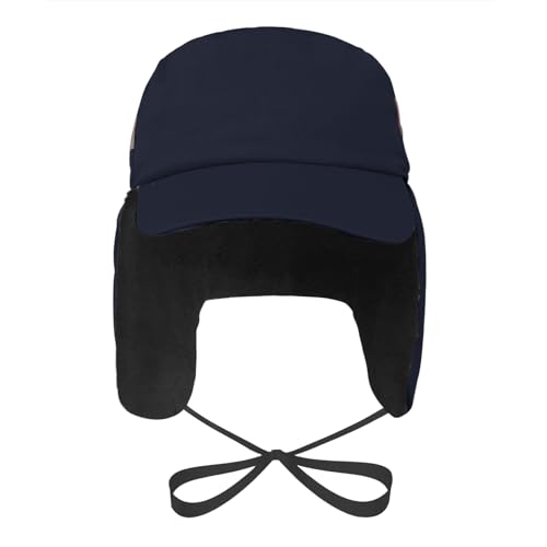 High Visibility Winter Ski Cap Warm Fleece Lined Pilot Visor Cap Windproof Earflap Peruvian Hunting Trapper Hat - color: Navy Blue
