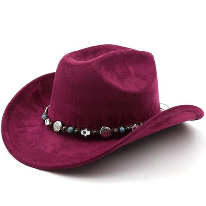 Lifup Western Cowboy Hat for Women Men Cowgirl Fedora Hat - color: Burgundy