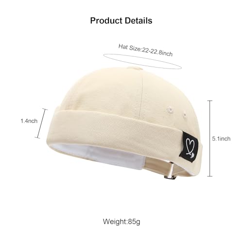 Mens Docker Cap Brimless Skullcap Sailor Cap Rolled Cuff Retro Beanie Hat - color: Double Heart Beige