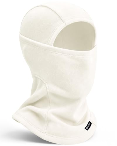 Balaclava Ski Mask for Men Women, Warm Fleece Face Mask Full Cover for Cold Weather Skiing Cycling, Ponytail Friendly - color: White