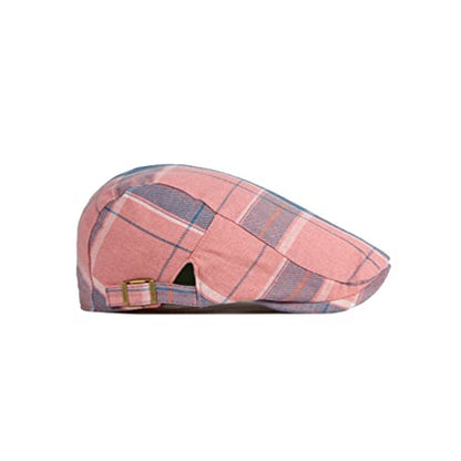 WITHMOONS Adjustable Colorful Plaid Flat Cap Newsboy Cabbie Gatsby Golf Beret Hat YZ30109 - color: Pink