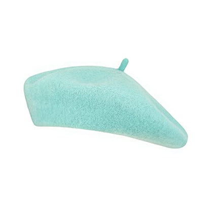 Gllutt Women Wool Beret Hat French Style Solid Color - color: Baby Blue