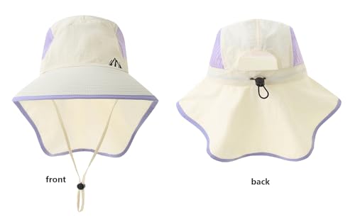 UV Sun Protection Hat Women Foldable Neck Flap Wide Brim Fishing Hat with Ponytail Hole for Women - color: Off-white