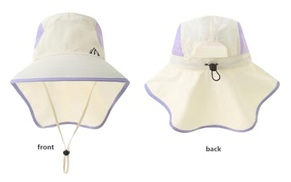 UV Sun Protection Hat Women Foldable Neck Flap Wide Brim Fishing Hat with Ponytail Hole for Women - color: Off-white