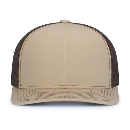 Pacific Headwear Contrast Stitch Trucker Snapback - color: Khaki/Brown/Khaki
