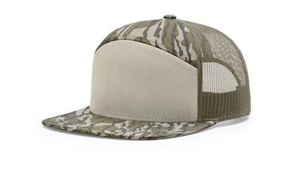 Richardson 168 168P Hat 7-Panel Trucker Cap Hi-Pro Snapback Cap Camo Hat Adjustable Baseball Hat Blank Hat Bulk Hats - color: Bottomland/Loden
