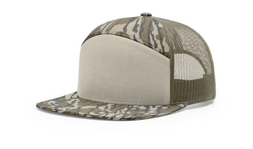 Richardson 168 168P Hat 7-Panel Trucker Cap Hi-Pro Snapback Cap Camo Hat Adjustable Baseball Hat Blank Hat Bulk Hats - color: Bottomland/Loden