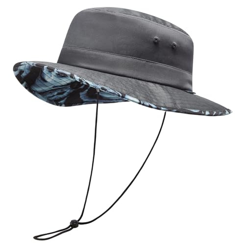 UPF 50+ Foldable Sun Hat Patterned Under Brim Bucket Hats for Summer Hiking Fishing Beach Safari Men Women - color: Dark Grey, size: Large