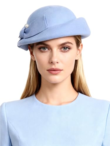 Women Wool Felt Ribbon French Fashion Vintage Millinery Beret Hats Top Cap Ladies Party Wedding Fedoras Chapeau - color: Light Blue 5