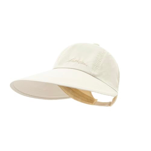 Sun Hats for Women Outdoor Wide Brim UV Protection Hollow Top Summer Beach Packable Visor with Ponytail-Hole - color: Beige