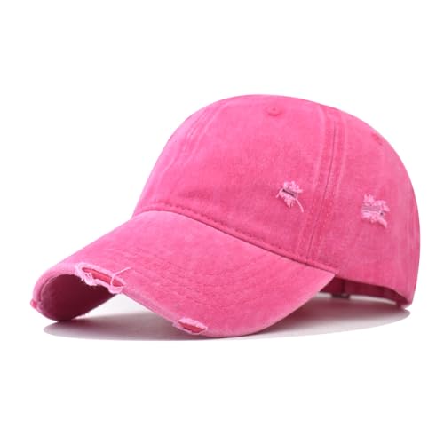 Classic Vintage Distressed Baseball Cap, Washed Cotton, Adjustable Fit - color: C-rose Red