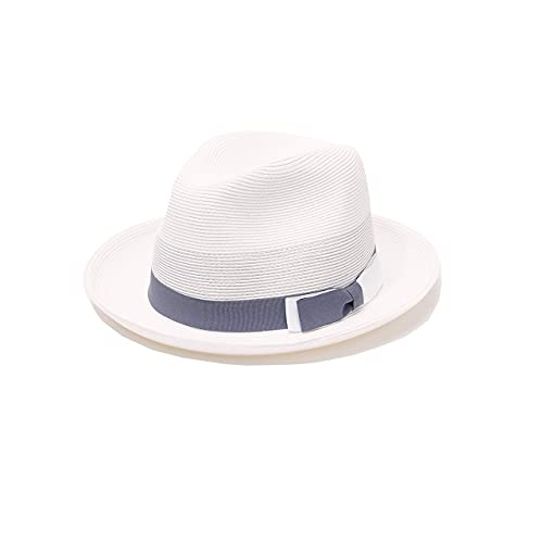 Pineapple&Star Genoa Fedora Bucket Sun Straw Beach Hat Fine Braid UPF50+ Unisex - color: Greywhite_bowwd, size: Medium