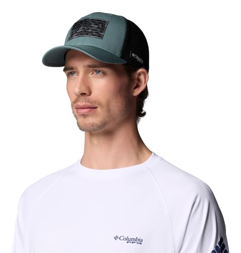 Columbia Unisex PFG Logo Mesh Ball Cap - color: Metal/Black Deltahunter Fish Flag, size: XX-Large