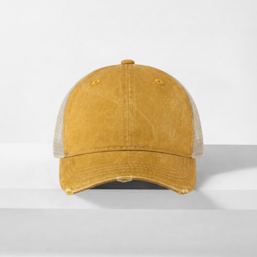 CHOK.LIDS Washed Trucker Hat Unstructured Distressed Pigment Dyed Cap - color: (Mustard)