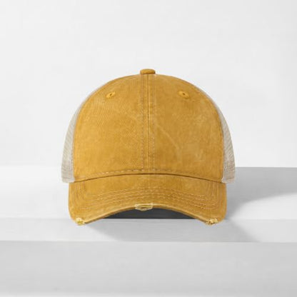 CHOK.LIDS Washed Trucker Hat Unstructured Distressed Pigment Dyed Cap - color: (Mustard)