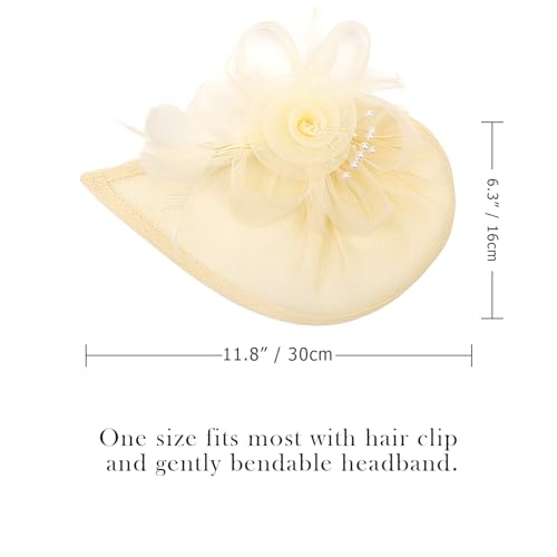 AQOKKA Women Fascinators Hats Flower Fascinators with Headband and Clip Tea Party Headwear for Women and Girls - color: Feather Flower: Beige