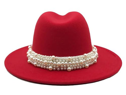 Felt Panama Hats Classic Wide Brim Fedoras Dress Hat - color: Red