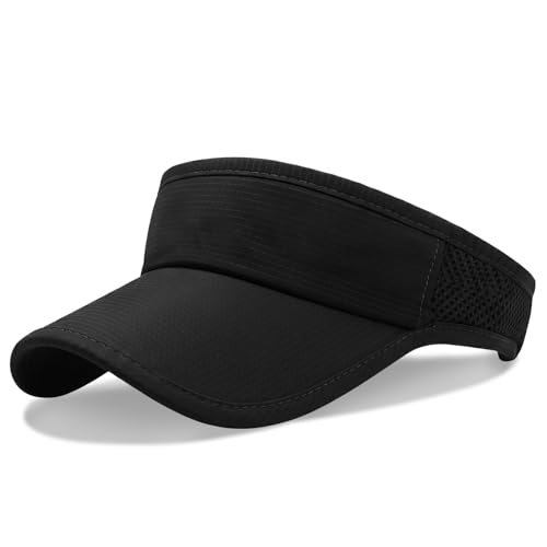 YAMEIZE Sun Visors for Women Men Wide Brim Running Golf Tennis Ponytail Sun Visor for Sport Summer - color: Black
