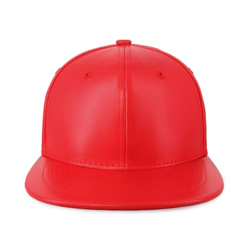 CHOK.LIDS PU Leather Flat Brim Snapback Hat Hip Hop Baseball Cap - color: Leather Red