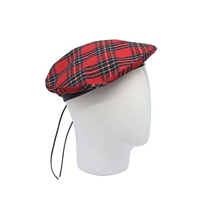 WITHMOONS Cotton Plaid Beret Hat Tartan Check French Beanie Cap YZF0083 - color: Red