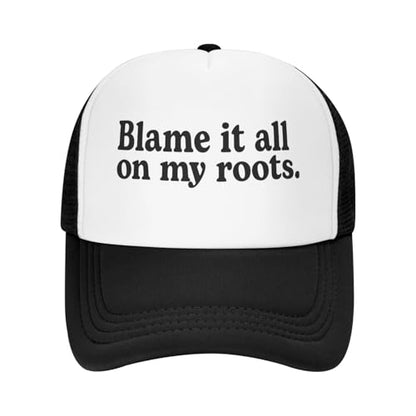 Funny Trucker Hats for Women Country Women's Trucker Hats Breathable Mesh Summer Caps Adjustable Pink Hats - color: Blam It All on My Roots-black