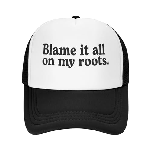 Funny Trucker Hats for Women Country Women's Trucker Hats Breathable Mesh Summer Caps Adjustable Pink Hats - color: Blam It All on My Roots-black