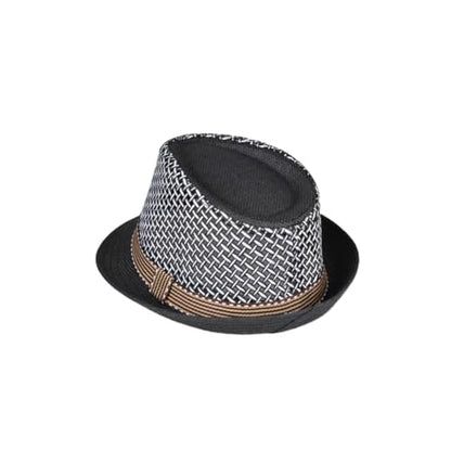 Straw Fedora Hat for Women Men Mesh Trilby Hat Panama Cuban Summer Beach Sun Outdoor - color: Black