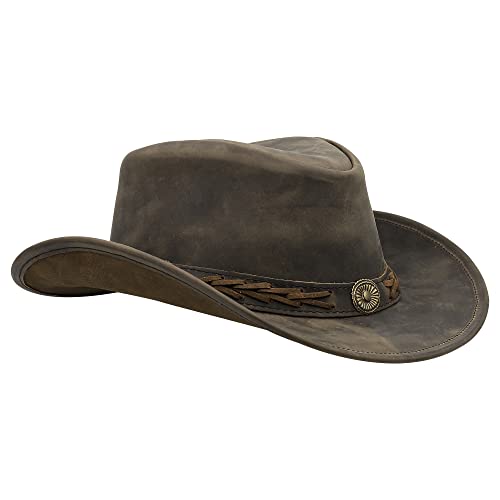 SideWinder Cowboy Hat Durable Jungle Grain Leather Unisex Adult for Men Shapeable Outback Western Style Wide Brim - color: Mocha, size: X-Large
