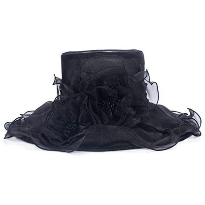 Lawliet Womens Dressy Wide Brim Church Wedding Occasion Sun Hat A613 - color: Black