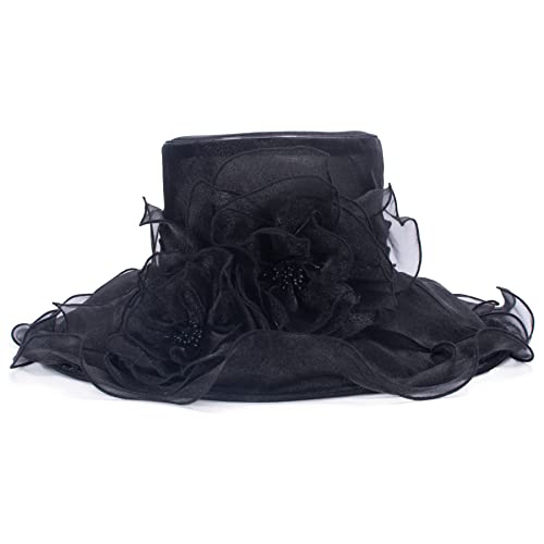 Lawliet Womens Dressy Wide Brim Church Wedding Occasion Sun Hat A613 - color: Black