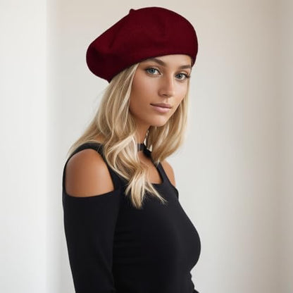 Women's Beret Hats – Chic French Berets for Women, Premium Wool Beret – A Classic Wardrobe Addition for Stylish Women - color: Wine