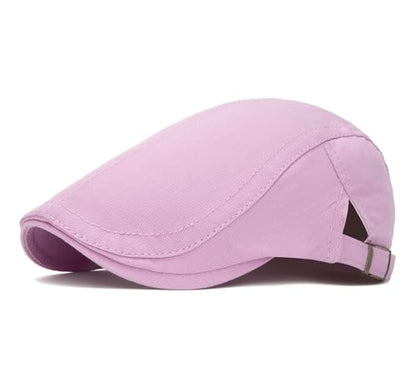 QHFHULV Newsboy Cap for Men Cotton Flat Gatsby Ivy Golf Cabbie Driving Hat - color: Pink